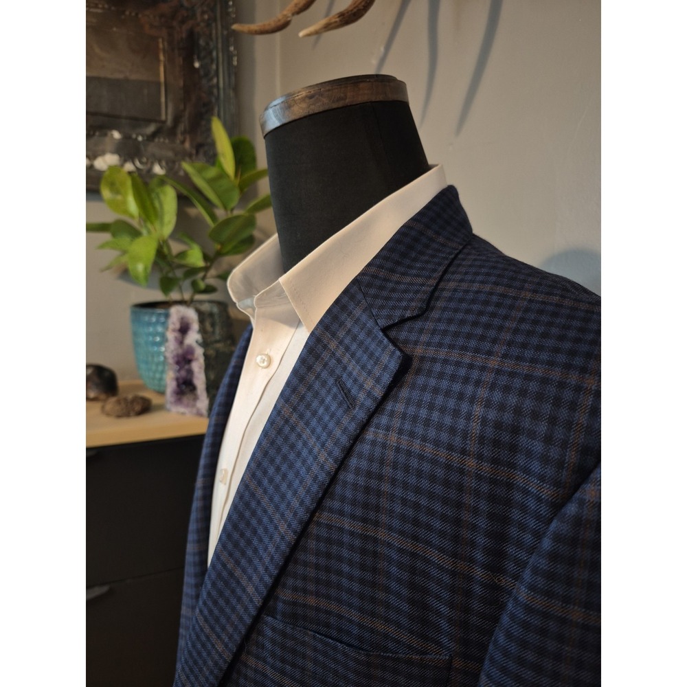 Samuelsohn Mens 46R Sport Coat Loro Piana Super 120s Wool Blue Check Canada